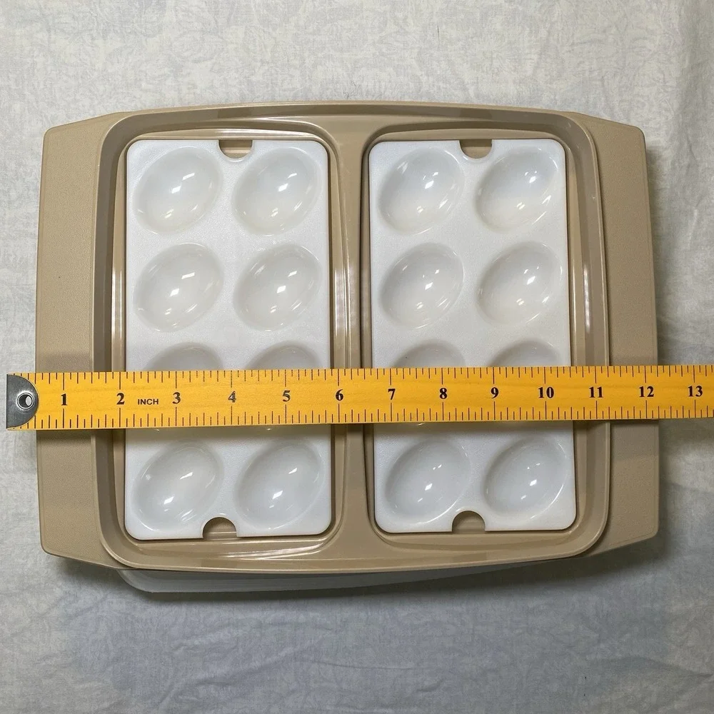 Tupperware Deviled Egg‎ Carrier 723-3 Almond 24 Egg Tray Lid Vintage